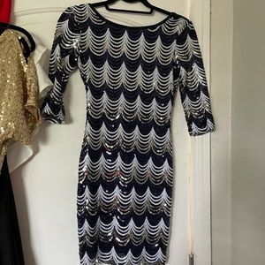 Blue and silver sequence cocktail dress